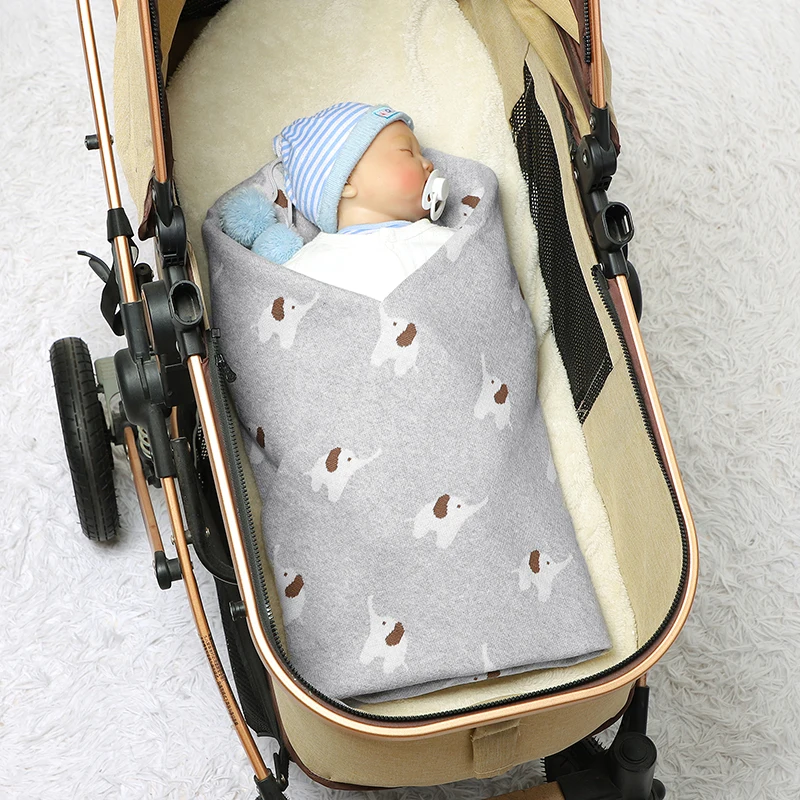 Newborn Baby Blanket Cotton Knit Infant Boy Girls Bedding Quilt 90*70CM Toddler Stroller Swaddle Soft Sleep Covers Cute Elephant 4