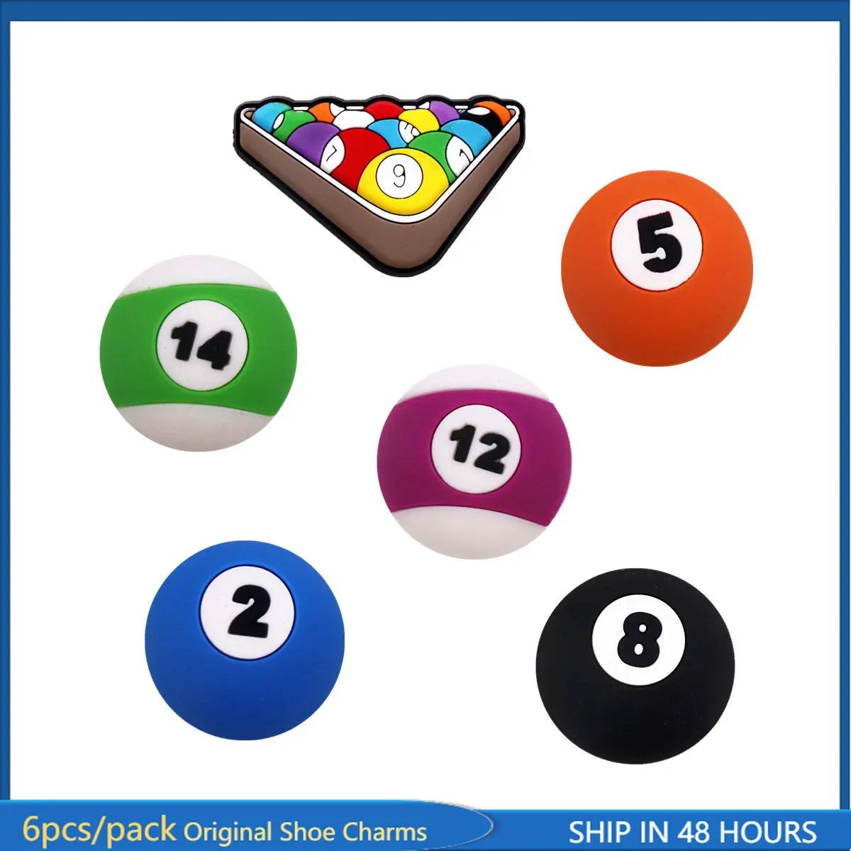 

6 Pack Original Snooker Style PVC Shoe Charms Designer Sandal Upper Decorations Accessories Billiard Ball Shape Clog Pin Buckle