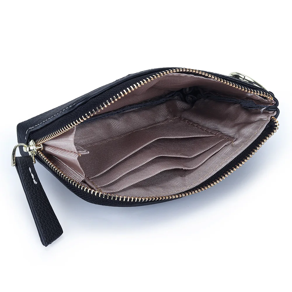 Coin Purse Pouch for Women Genuine Leather Coin Purse Zipper Pocket with Key Ring Fashion Card Holder Change Wallet for Women