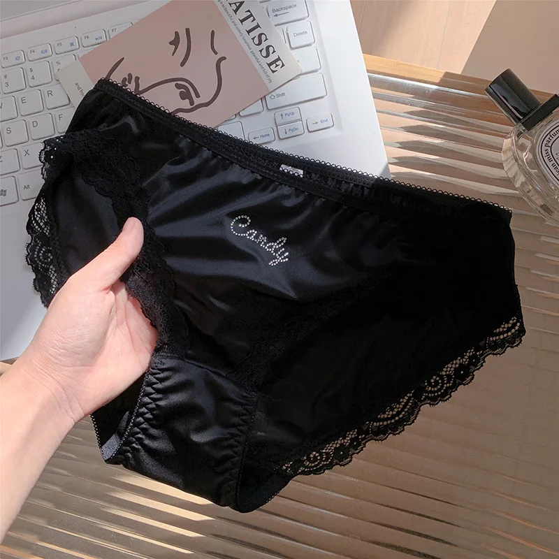 Satin Cute Sweet Girls' Underwear Breathable Silky Smooth Lace Sexy Women Panties Comfortable Cotton Mid-waist Lingerie