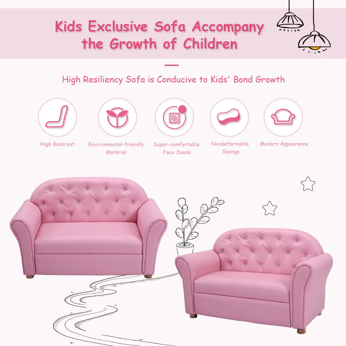 Costway Kids Sofa Princess Armrest Chair Lounge Couch Children Toddler Gift images - 6