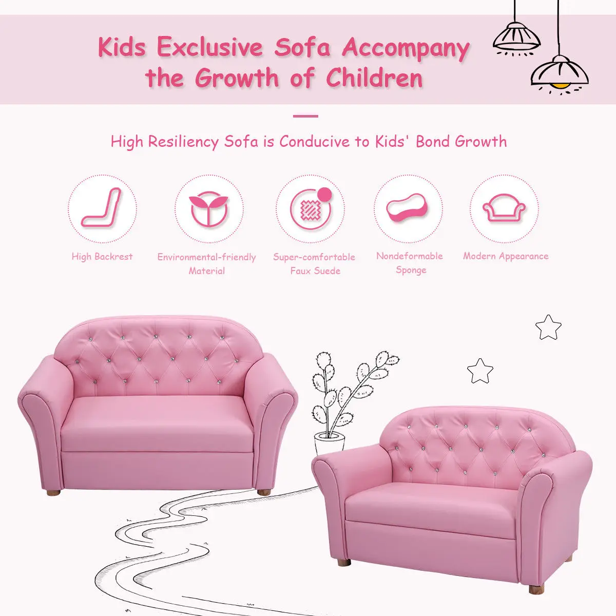 Costway Kids Sofa Princess Armrest Chair Lounge Couch Children Toddler Gift 6