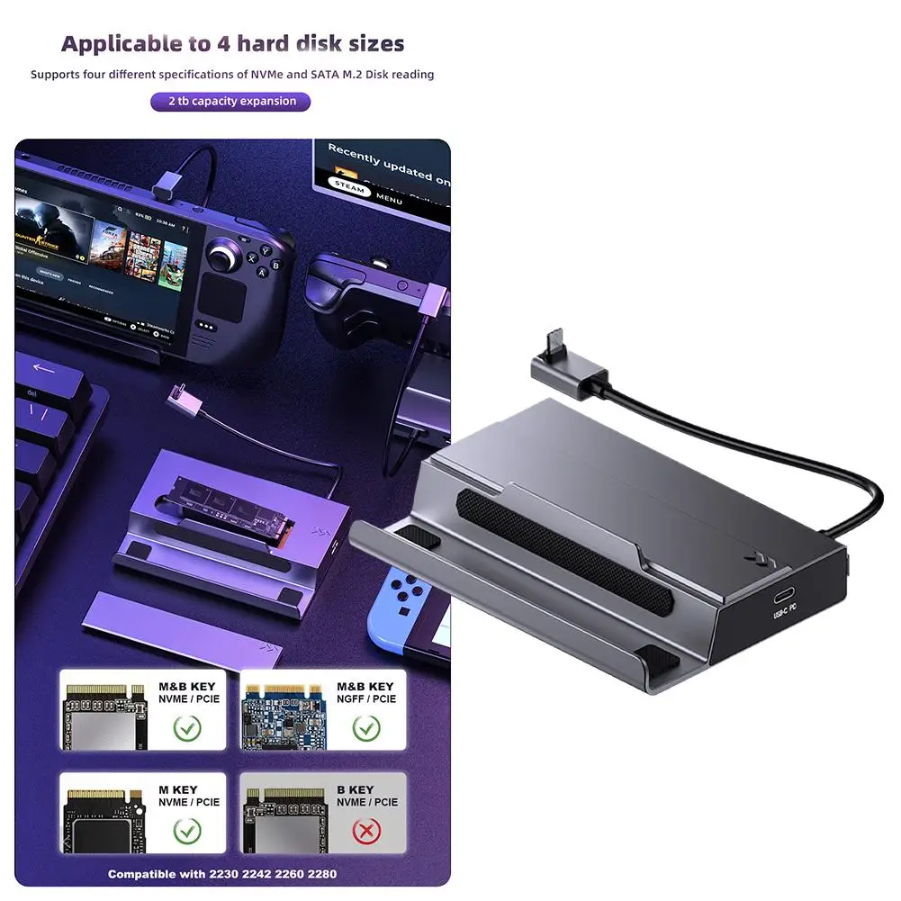 

7 в 1 Usb C концентратор Ssd док-станция 4k @ 60 Гц Sata Nvme M.2 Паровая док-станция для паровой колоды аксессуары B2n4