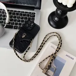 Chic Strap Chain Wallet Phone Case with Soft Rope Cover - OPPO A96 (Black)