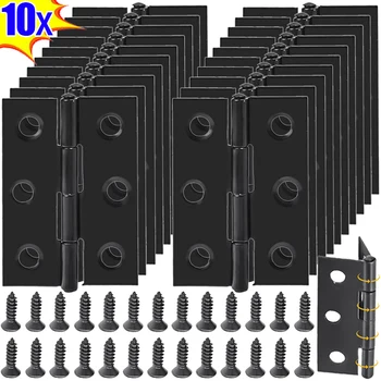 Black Door Hinges Stainless Steel Butt Hinges with Screws Cabinet Drawer Furniture Hinges Mounting Plate Flat Fixing Brackets