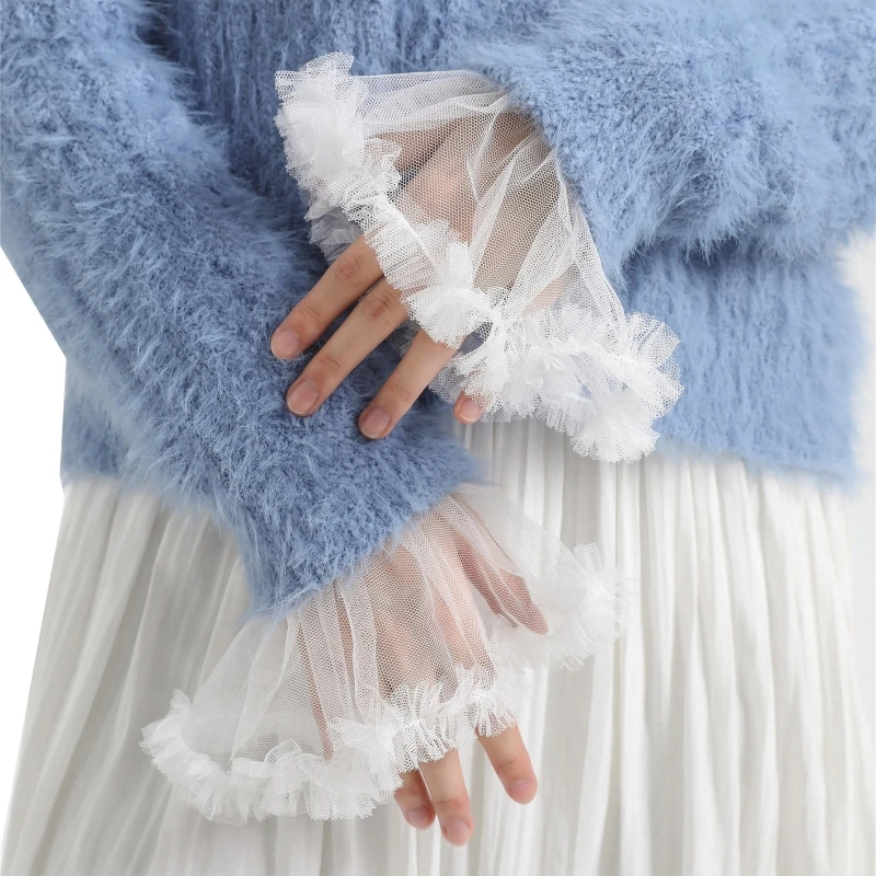 

Ruffle Fake Sleeves Girls Pleated False Cuffs for Women Sweater Wrist Warmers Female White Color Horn Cuffs Supplies