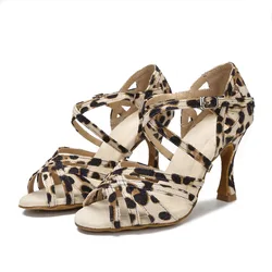 Cross border hot selling leopard print Latin dance shoes for women and adults, slim high heels dance shoes