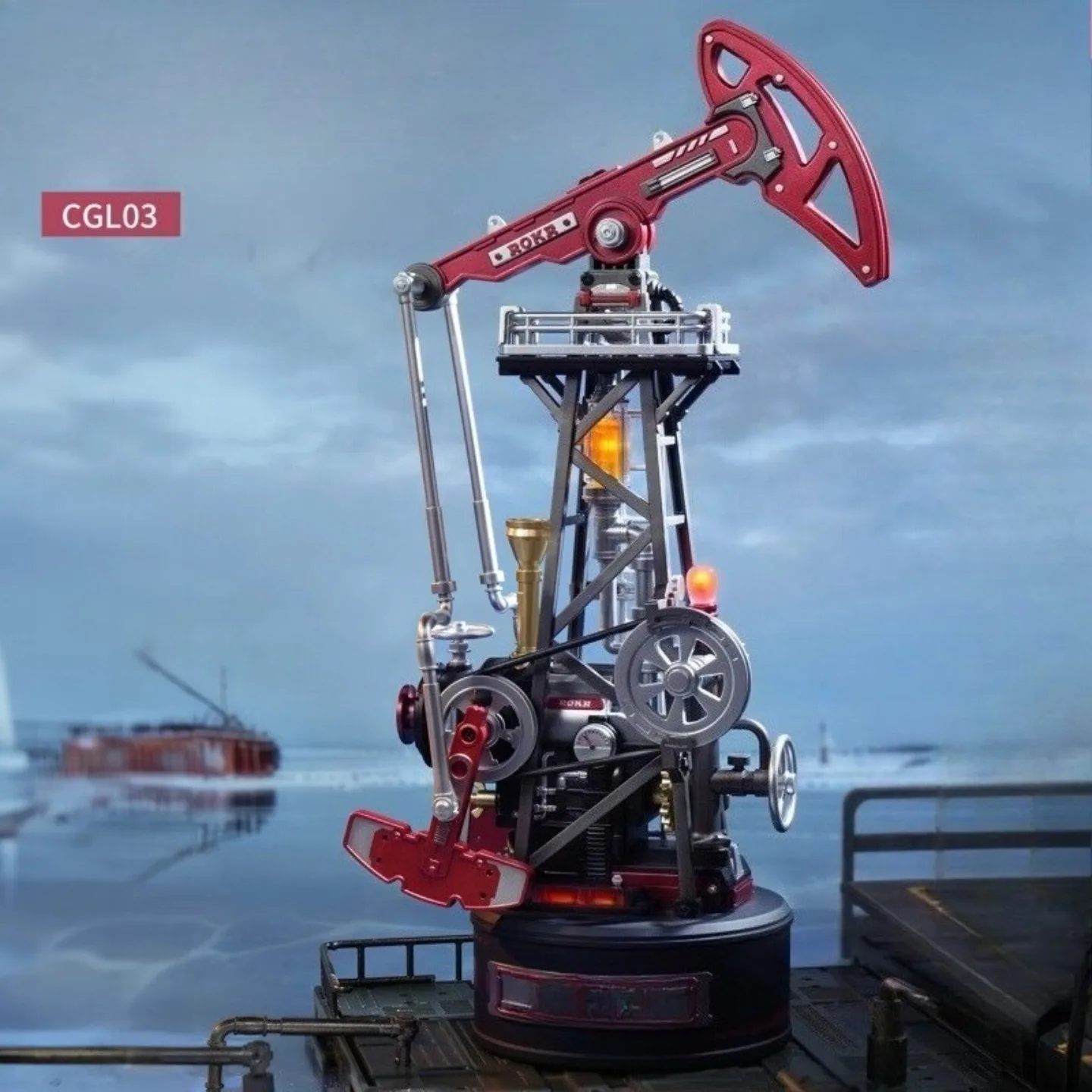 오일 펌핑 머신 모델 조립 키트 127PCS DIY 오일 리그 모델 조명 포함 데스크탑 장식 이동식 모델 조립 키트 장난감