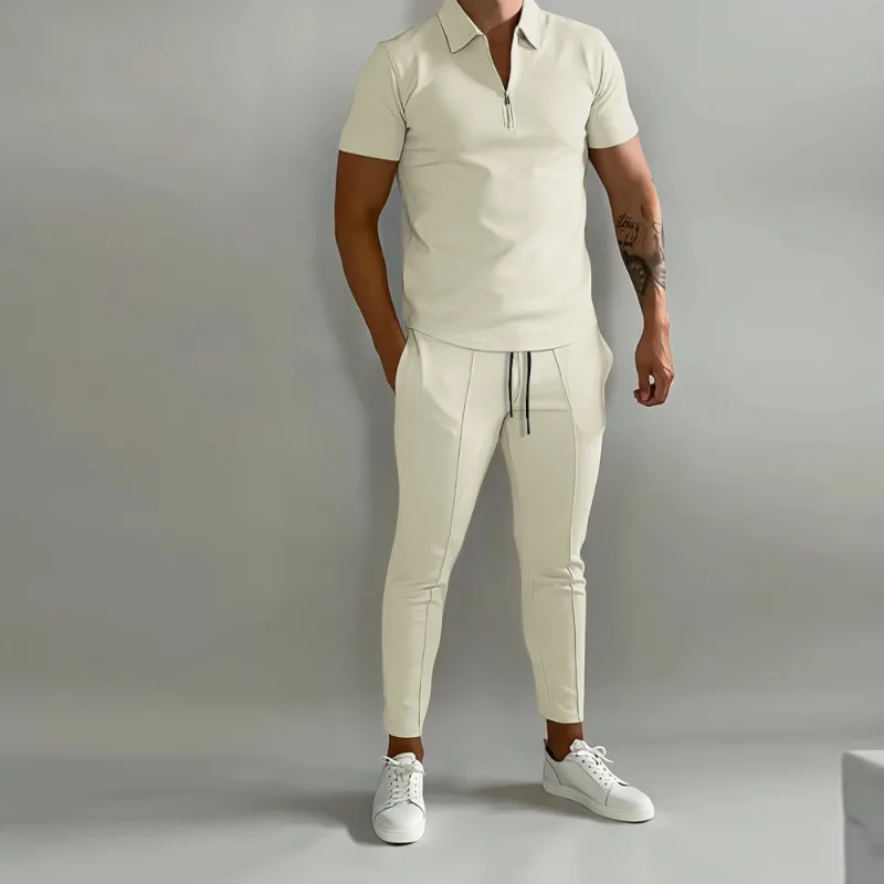 Summer Men's Slim Fitting Short Sleeved Pants Casual Sports Set