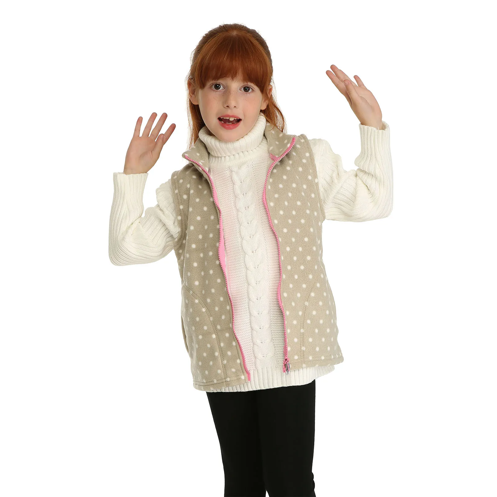 Mudkingdom Kids Vest Jackets Autumn Winter Fleece Children Outerwear Coats Lightweight Casual Cute Polka Dots Pattern Boys Girls