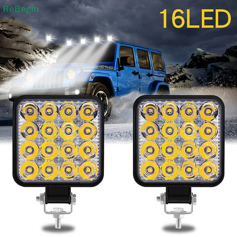 자동차 LED 바 작업등, 미니 16SMD 라운드 스퀘어 작업등, 12V 자동 조명, 안개등, ATV SUV 스포트라이트용 오프로드