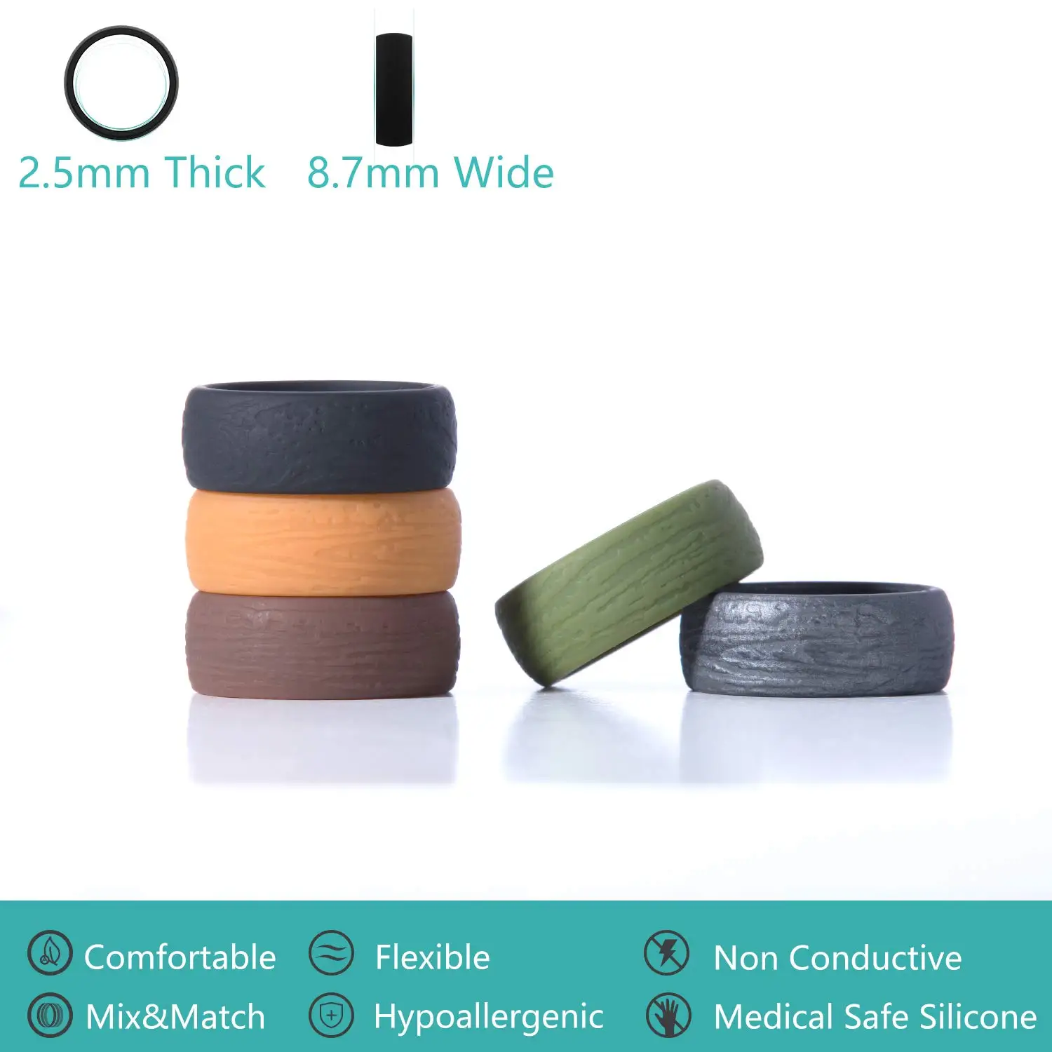 8.7mm Width 7-14 Size 5 Color Wide Leather Silicone Ring Set Men&rsquo;s Fitness Engagement Ring ring set finger ring adjustable rings jewelry accessories