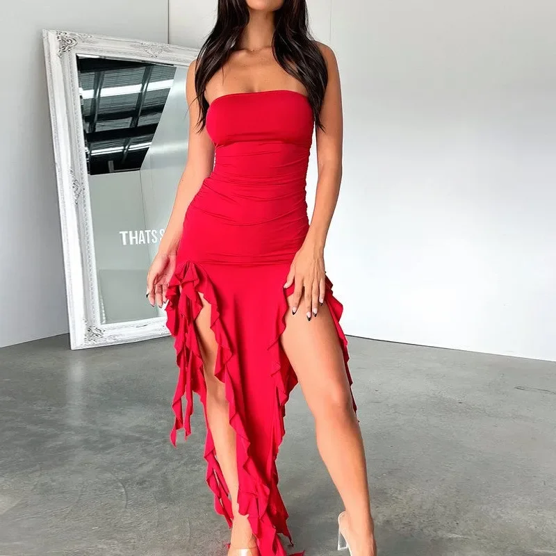 Women Beach Swimsuit Cover Dress Summer 2023 New Trend Sexy Irregular Strapless Solid Spandex For Beachwear Bath Suit Up Tunic