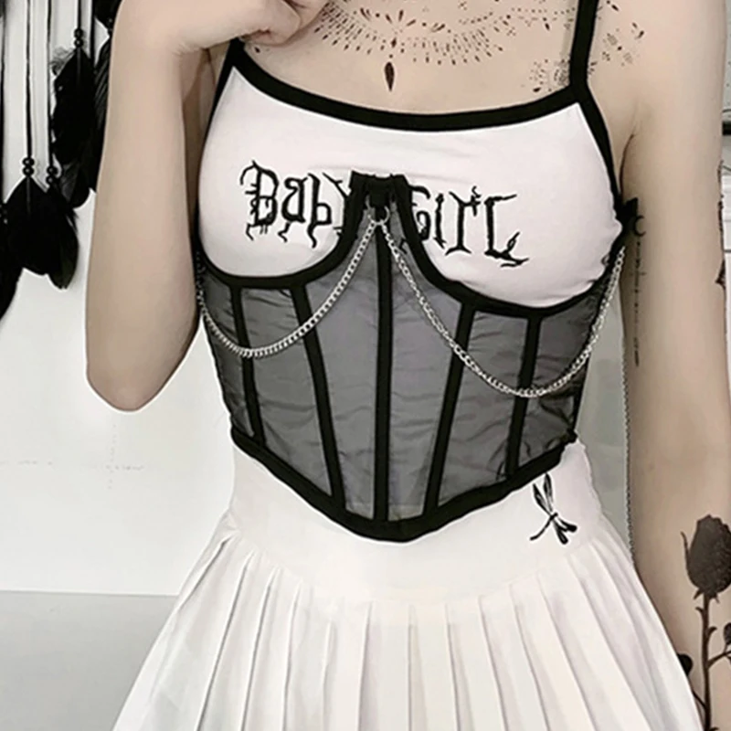 Sexy Corset Underbust Women Gothic Corset Top Curve Shaper Strap Punk Slimming Waist Belt Chain Lace Corsets Bustiers Sexy