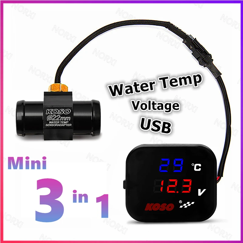 

Motorcycle KOSO USB Water Temp Gauge Voltmeter Phone USB Charger Charging Waterproof for nmax cb500x temperature sensor