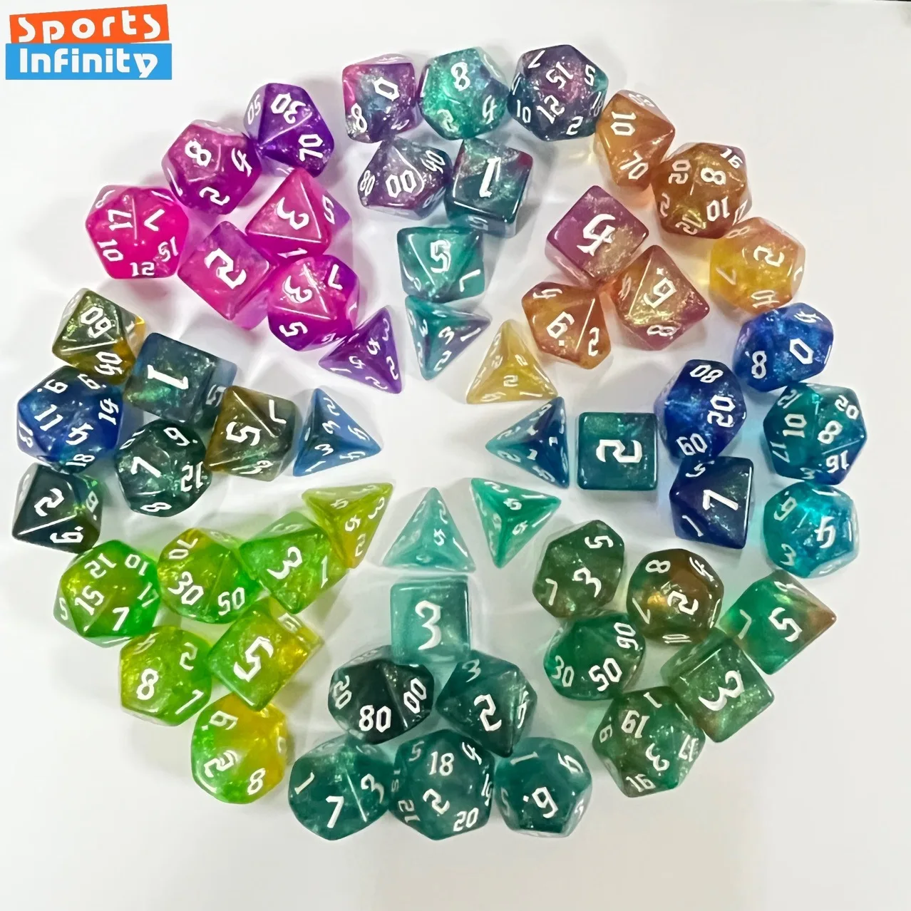 Colorful Polyhedral Dice D20 D12 D10 D8 D6 D4 7 Pcs COC RPG Board Game Running Group Acrylic Number Dice Kit Dnd Set