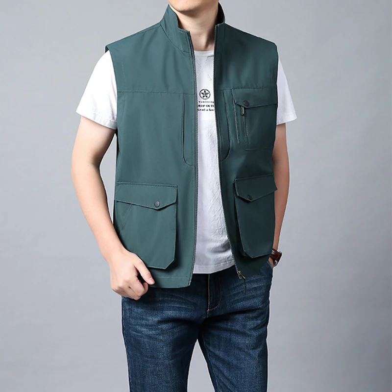 

Men's Vests Men's Summer Sleeveless Vest Coat Spring Autumn Multi-pocket Travels Vest Outdoors Thin Waistcoat Jackets Male Tops