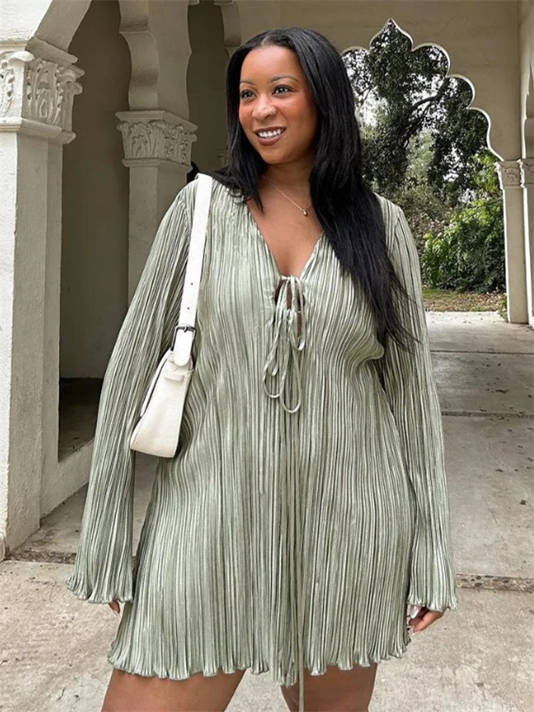 Wmstar Plus Size Dresses for Women Elegant Lady Draped Loose Long Sleeve Party Bandage Dress Wholesale Dropshipping New Style