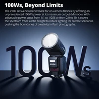Godox V100 TTL HSS Li-ion Round Head On-Camera Flash Light 100Ws Wireless Transmission Speedlite Flash for Canon Nikon Sony Fuji 2