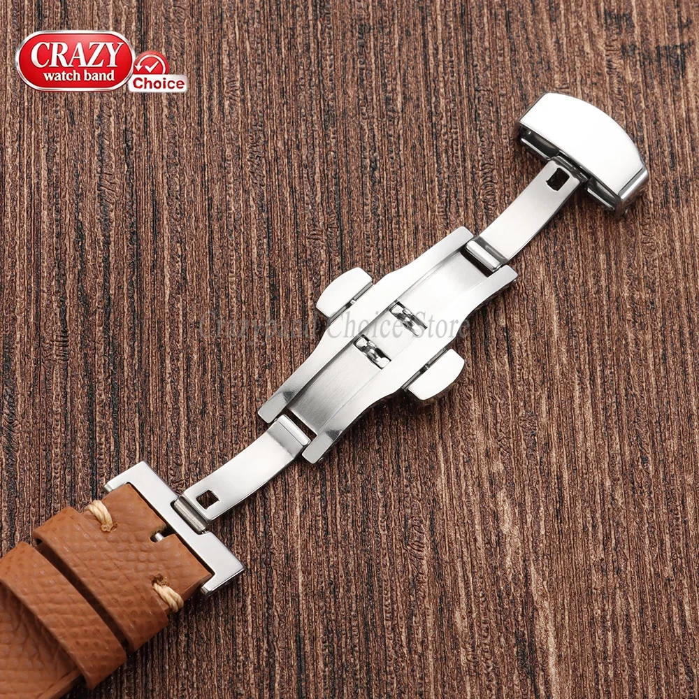 Vintage Waterproof Leather Watch Band with Butterfly Buckle - Universal Strap