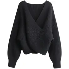

Cross V-Neck Sweater Women's Autumn and Winter Fashion Short Pullover Loose Outer Wear Lazy Wind Foreign Style Sweater