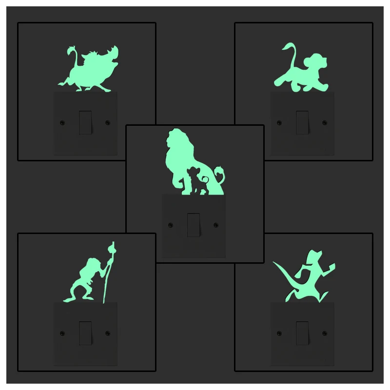 

5PCS Luminous Cute Cartoon Lion King Wall Stickers For Kids Rooms Bedroom Decoration Home Decor Glow In The Dark Living Room