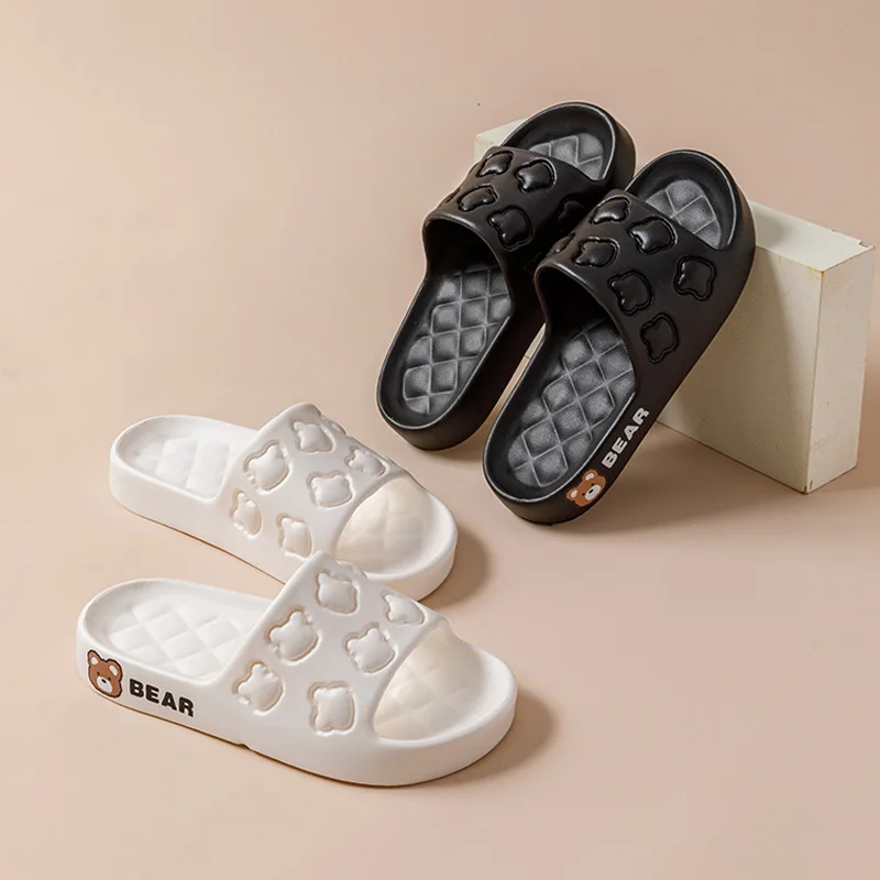 

S-24 Cartoon slippers for women in summer bathroom bathing non-slip cute bear soft bottom home indoor couple slippers for men