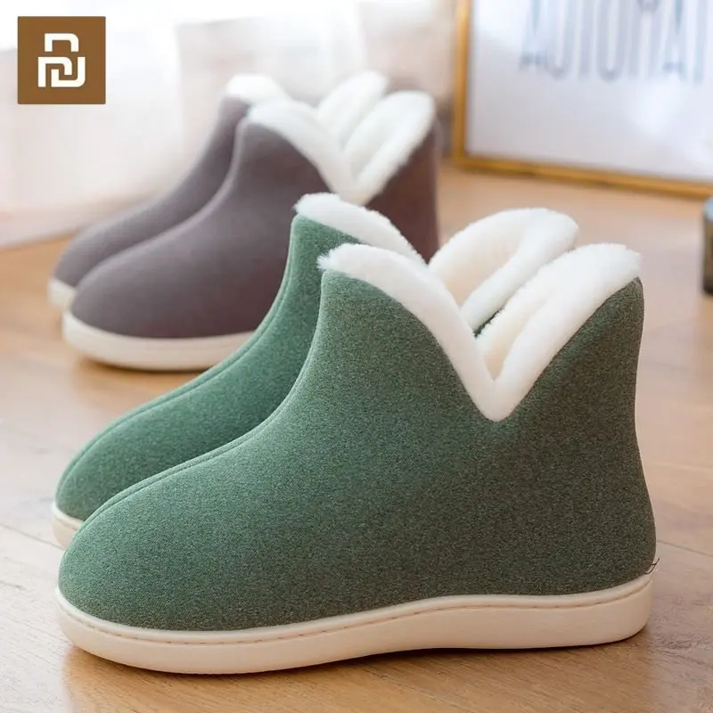 

Youpin Winter Adult Men And Women Plush Slippers Outdoor Thick Flat Platform Warm Cotton Boots Non-slip Footwear Home Shoes Lady