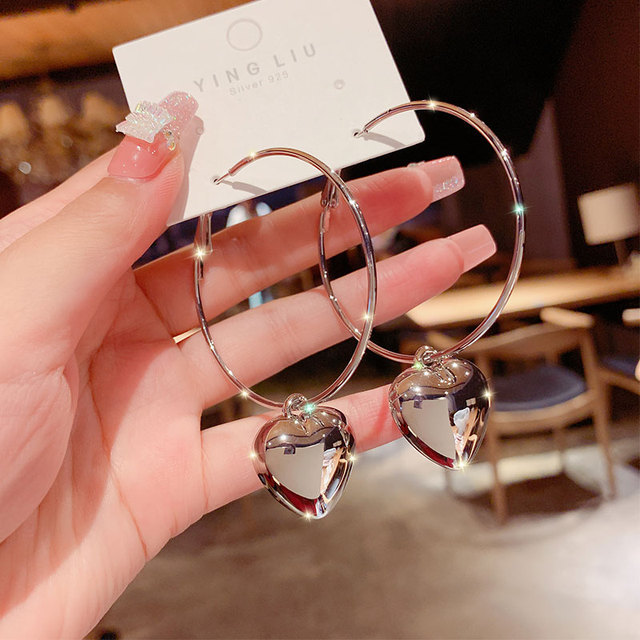 New Fashion Unique Personality Shiny Simple Love Tassel Peach Heart Earrings Party Jewelry Exquisite Gift Wholesale