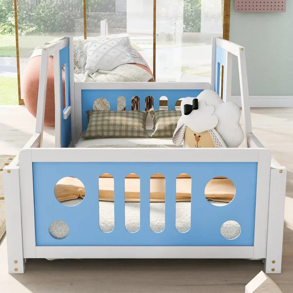 Twin Size Classic Car-Shaped Platform Beds Wheels,Blue Car Bed for Kid Children Beds Kids Beds for Boys,Bed for Girls Furniture 3