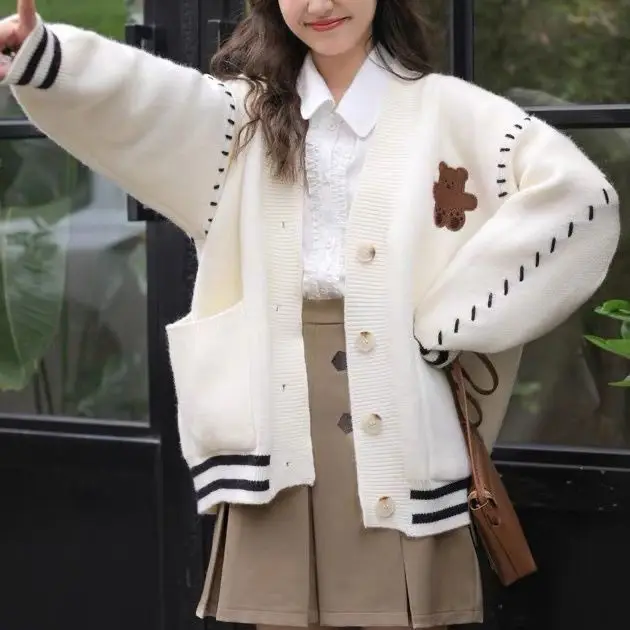 Little Bear Cardigan Jacket, Autumn and Winter New Style, Loose and Gentle, Women's Knitted Top, Outerwear Women's Clothing