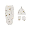 3Pcs Cute Newborn Baby Blankets Swaddles Wrap And Hat Set 100%Cotton Boys Girls Adjustable  Swaddle Infant Swaddle for 0-6 Month 1