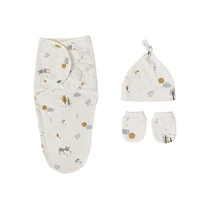 3Pcs Cute Newborn Baby Blankets Swaddles Wrap And Hat Set 100%Cotton Boys Girls Adjustable  Swaddle Infant Swaddle for 0-6 Month 1