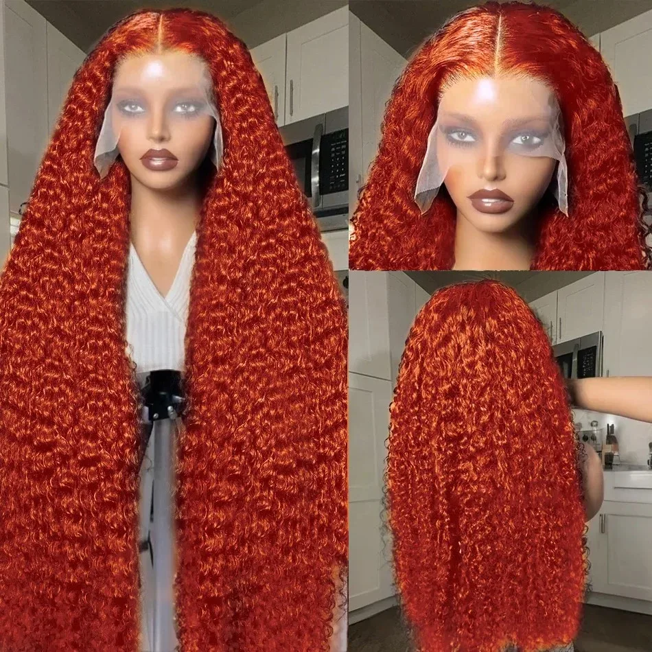 Melodie 220% Curly HD 13x6 30 40 Inches Deep Wave Orange Ginger 13x4 Lace Frontal Wig Transparent Lace Front Human Hair Wigs