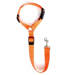 Solid Color Adjustable Pet Car Seat Belt and Harness Collar Combo (Orange)