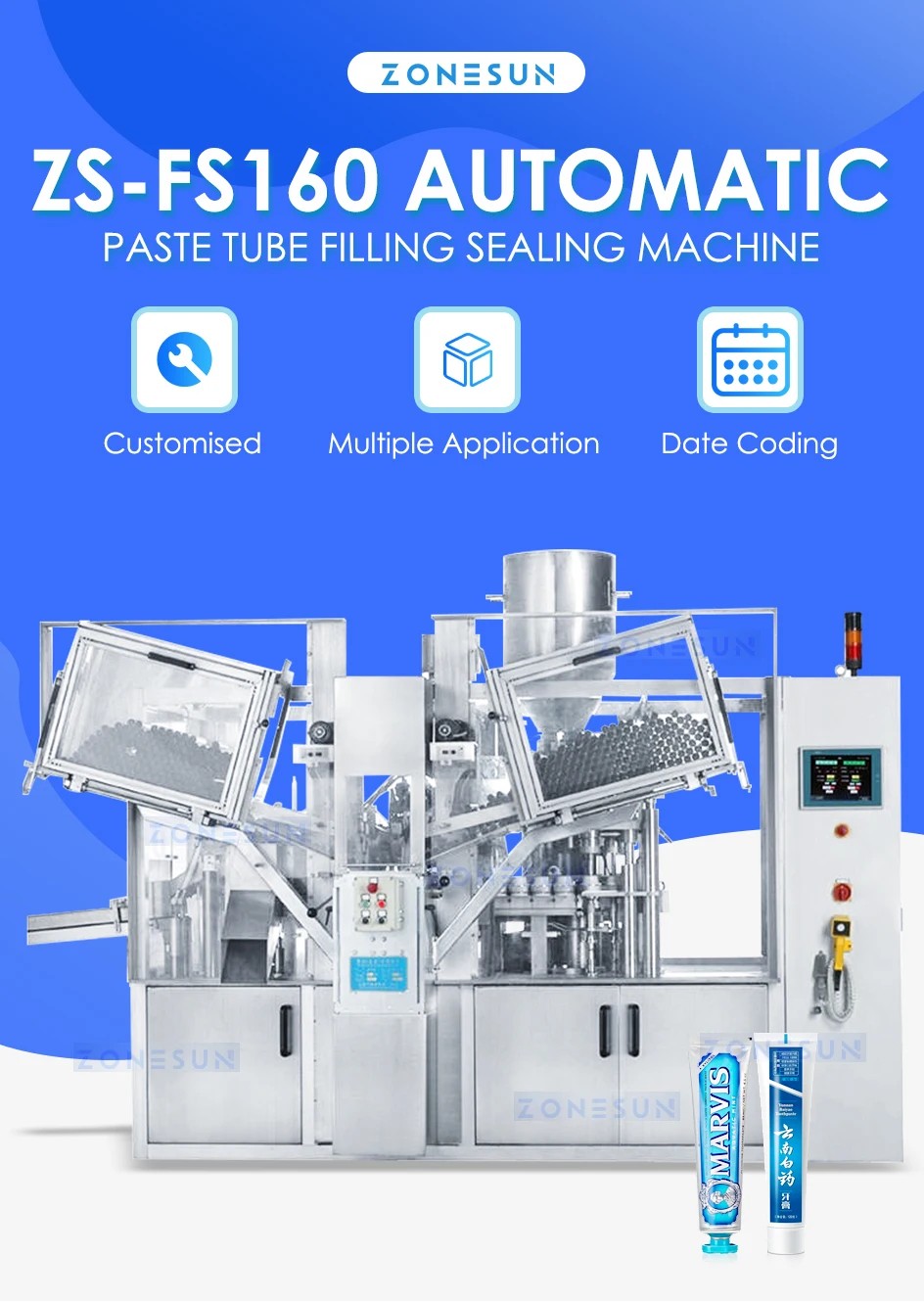 ZONESUN ZS-FS160 Automatic Paste Tube Filling Sealing Machine