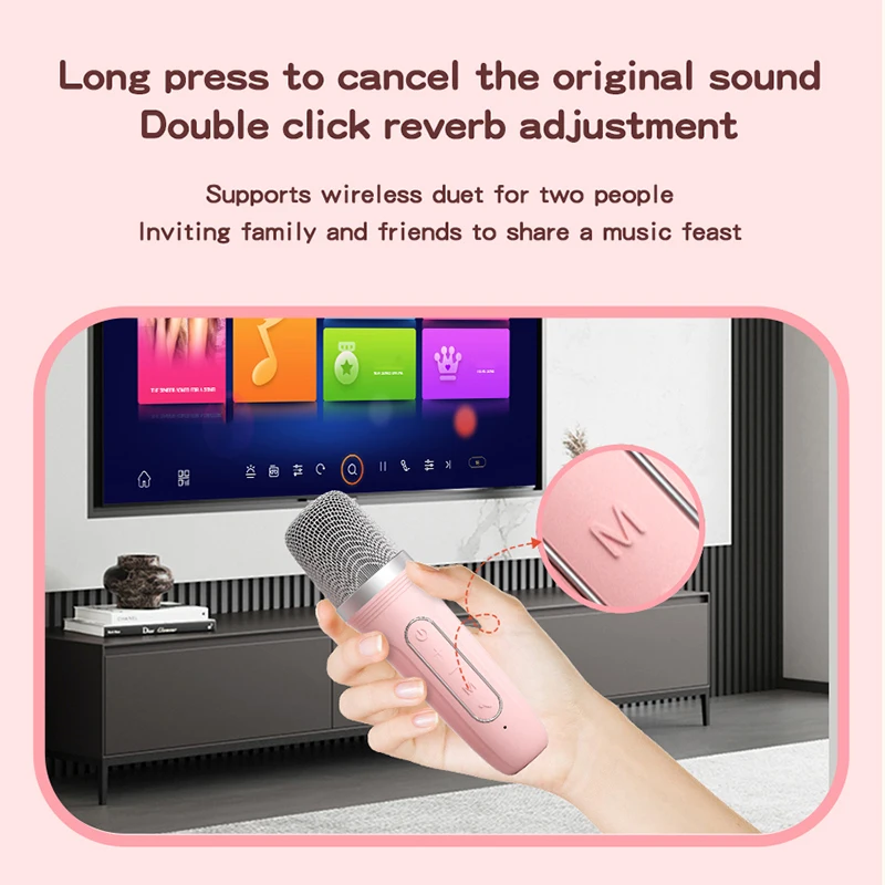 TANALAZ K25 Microphone Sound All-in-One Wireless Bluetooth Home KTV Full Frequency Loud Speaker Cherry Pink [Dual Mic]