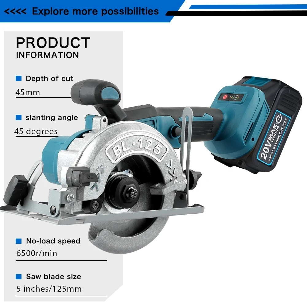 125mm Brushless Circular Saw Cordless Electric Woodworking Saw Adjustable Angle Wood Cuttiing Machine For Makita 18V Battery 2