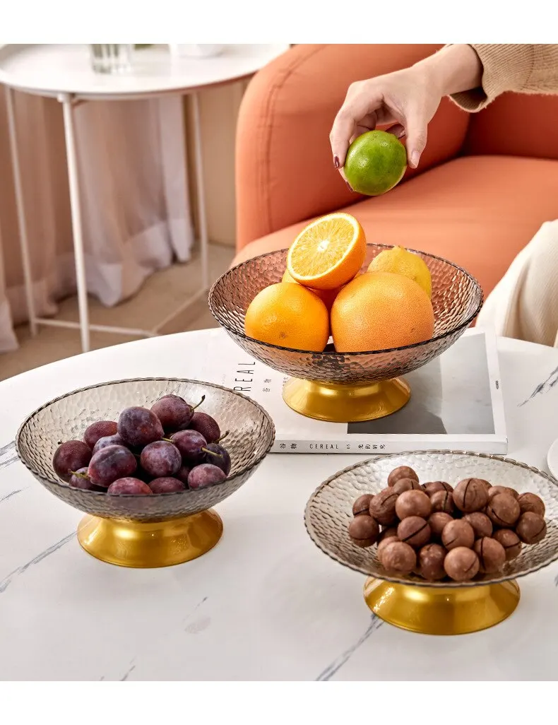 PET Fruit Plate Base Hammered Pattern Tall Bar Living Room Fruit Plate Transparent Creative Food Grade Snack