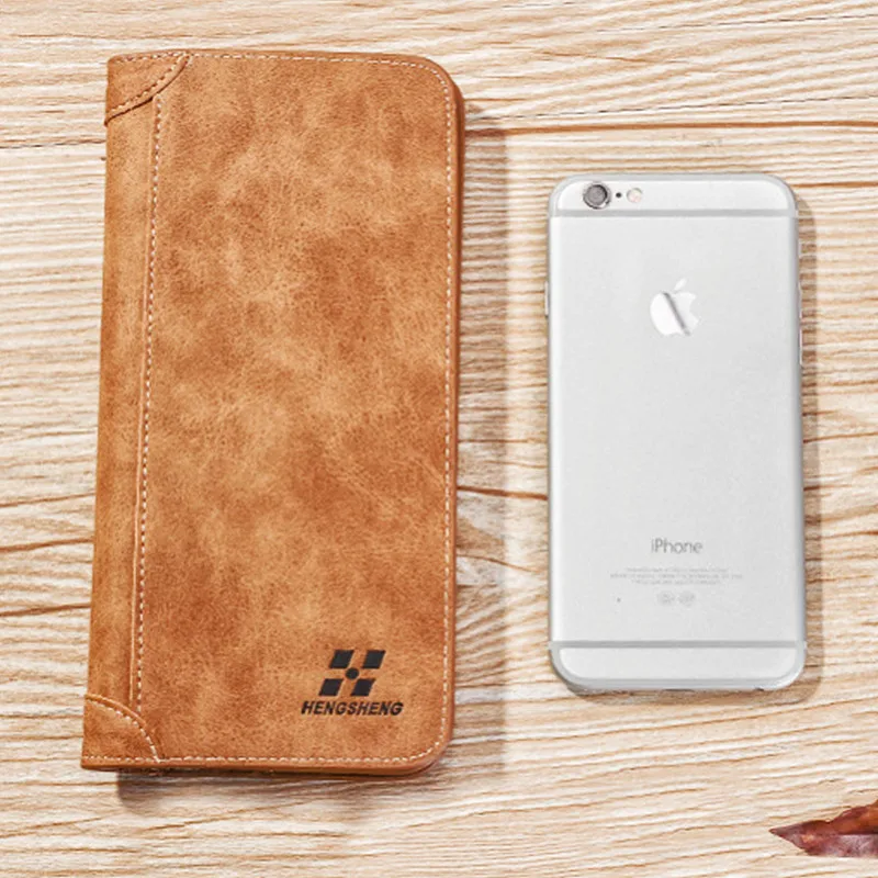 Men Wallet Vintage PU Leather Frosted Long Wallets Coin Pocket ID Card Holder Money Bag