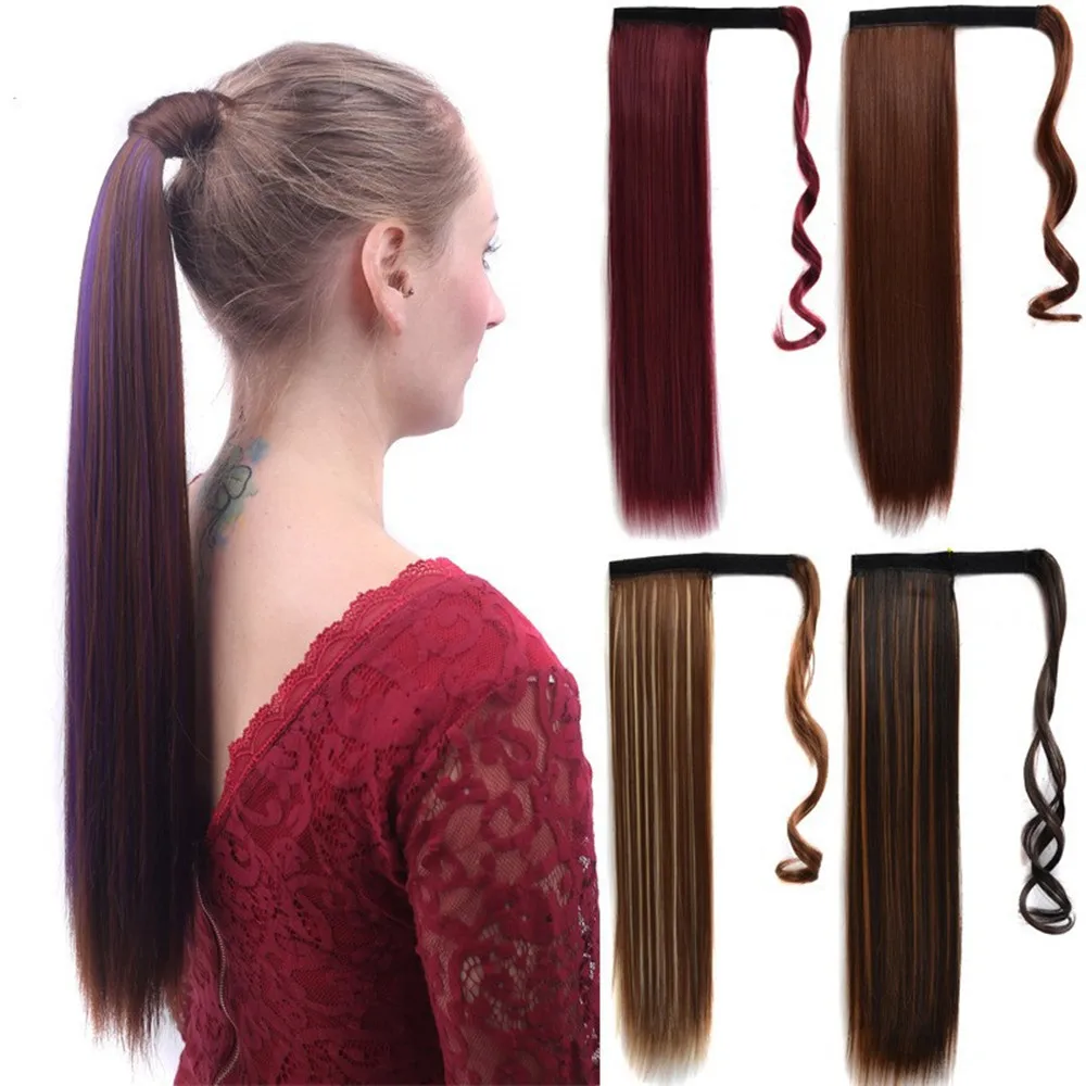 European and American Medium and Long Wig Extensions Chemical Fiber One-piece Velcro Hair Straight Ponytail