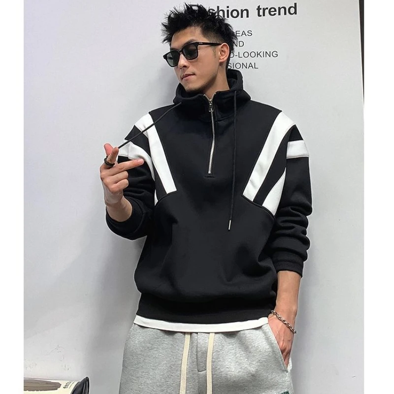 Zip Up Hoodie Men Sweatshirt Pullover Long Sleeve Patchwork Tops Autumn Winter Coat Streetwear Hooded Jackets New