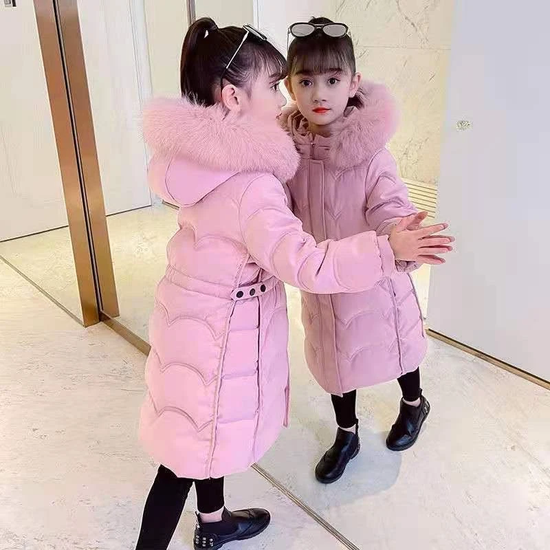 

Children Jacket Girls Kids Warm Thicken Hooded Big Fur Collar Parka Coats -30 Degrees Outwear Long Clothing 8 11 13 14 Years Old