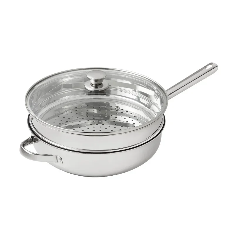 

Mainways stainless steel Jumbo 5-quart cooker with steamer & glass lid