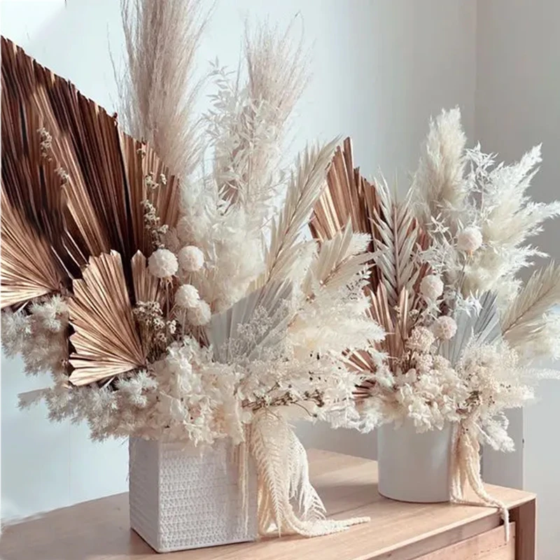 Bouquet naturel d'herbe de pampa séchée, feuille d'éventail de palmier Boho  fleur séchée arc de mariage décor maison salon Arrangement de fleurs |  AliExpress