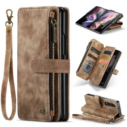 CaseMe Leather Flip Phone Case with Zipper Wallet and Card Holder - (Samsung Z Fold 5) (Brown)