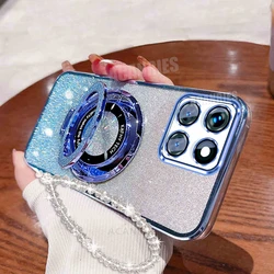 Luxury Glitter Holder Chain Case with Lanyard and Silicone Stand Cover for Honor X8 4G (SFCX SJS Sierra blue)