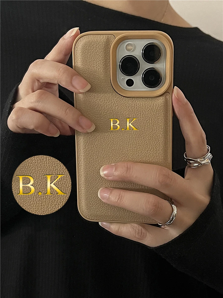 Luxury Personalized Leather Case with Customized Initials and Name, Enhanced Cover Design