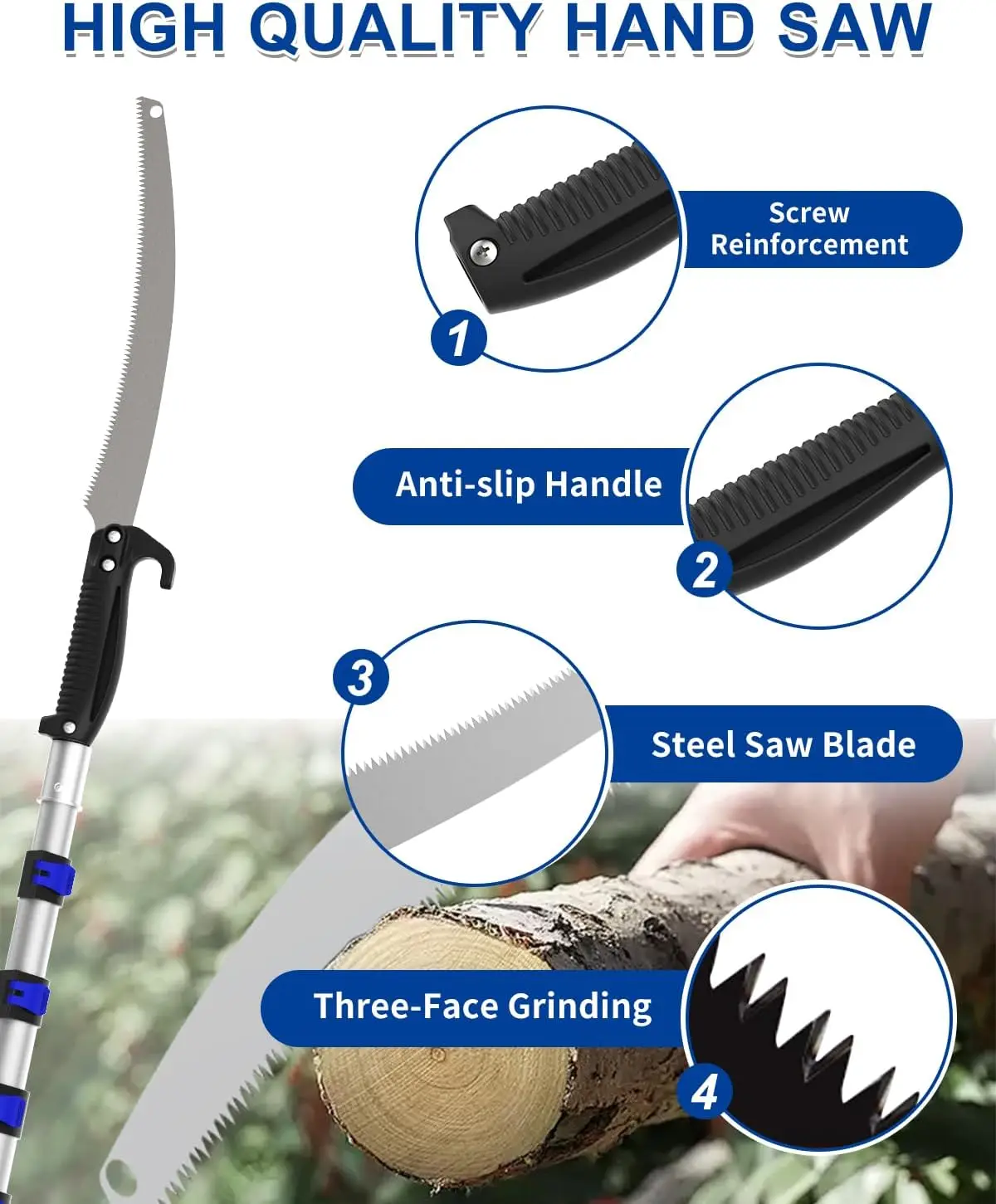 Pole Saws For Tree Trimming, 3-11 Foot Manual Pruning Pole Saw, Tree Pruner With Telescoping Extension For High Reach With