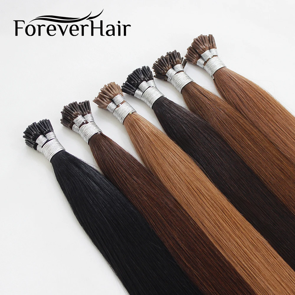 FOREVER HAIR 0.8g/s 16" 18" 20" Real Remy Keratin I Tip Human Hair Extensions Straight European Pre Bonded Hair 50 Pieces